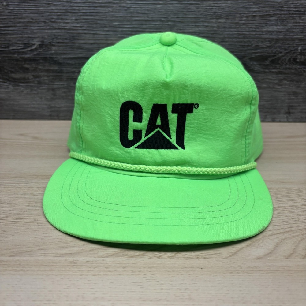 Vintage CAT Caterpillar Hat Cap Snap Back One Size Neon Green Rope Logo Workwear